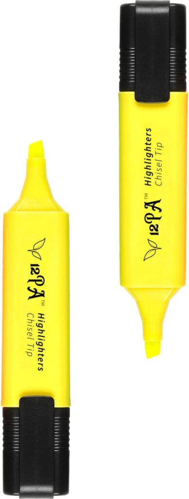 12PA 2 Yellow Highlighters | Stationery Supplies | Student University Essentials | Multipack (2)