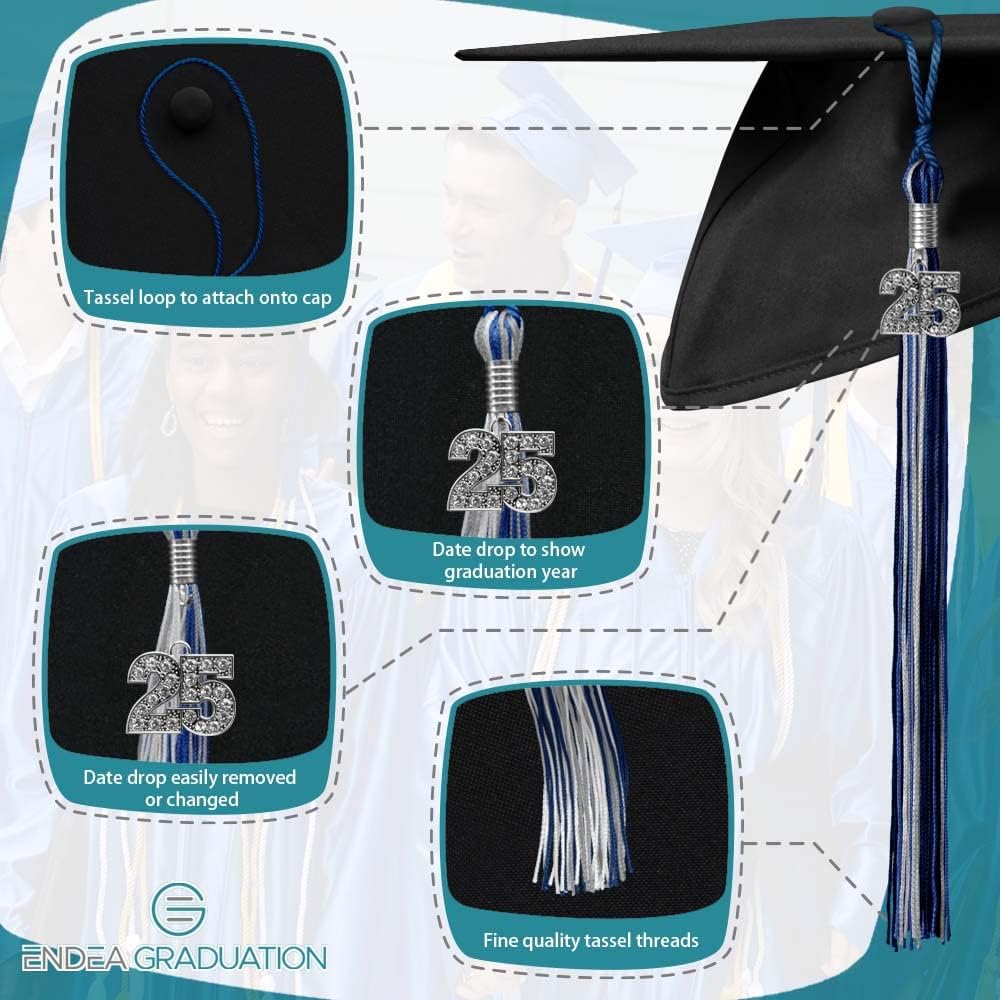 Endea Graduation Mixed Triple Color Tassel with Silver Bling Charm