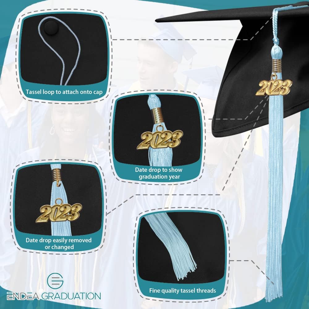 Endea Graduation Single Color Tassel with Gold Date Drop (Light Blue, 2025)